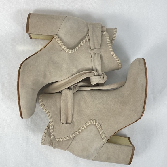Rachel Zoe Kate Slip On Suede Booties Whip Stitch Detail Block Heel Size 8 - Picture 6 of 11